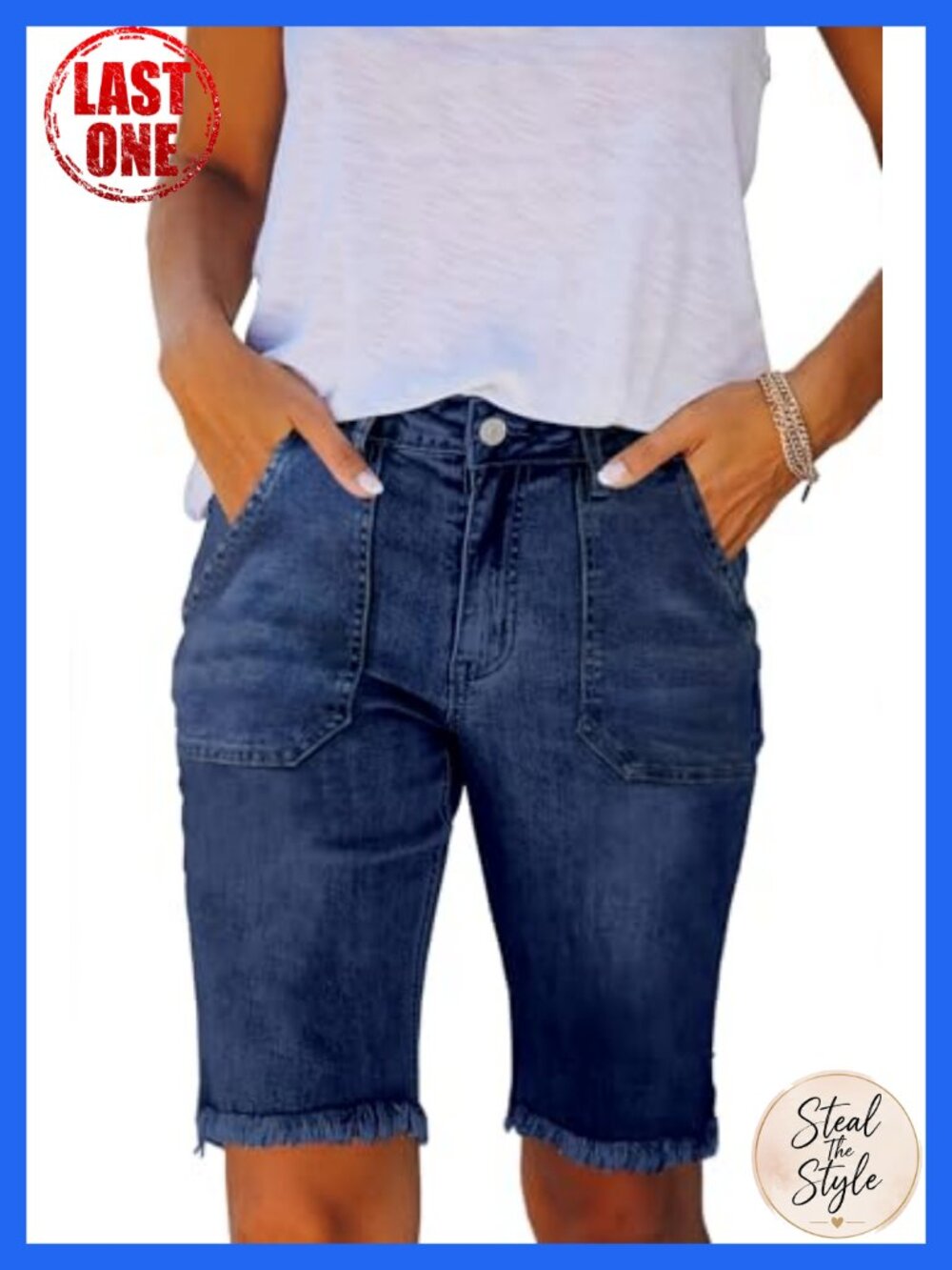Women's Frayed Raw Hem Jean Shorts Casual Summer Bermuda Denim Shorts Stretchy